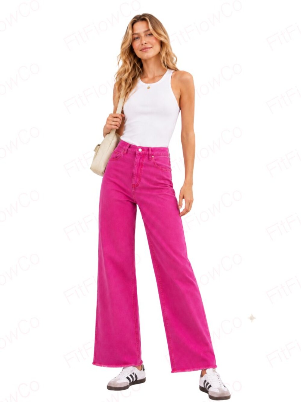 ZARA Hot Pink High Rise Wide Leg Jeans Raw Hem Barbiecore Size  2